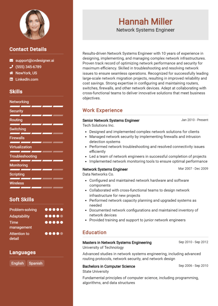Network Systems Engineer Resume Example