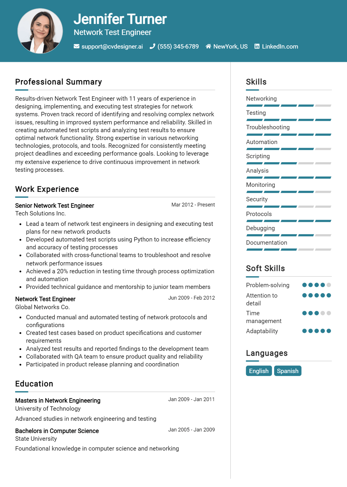 Network Test Engineer Resume Example for 2026: Tips & Templates Preview
