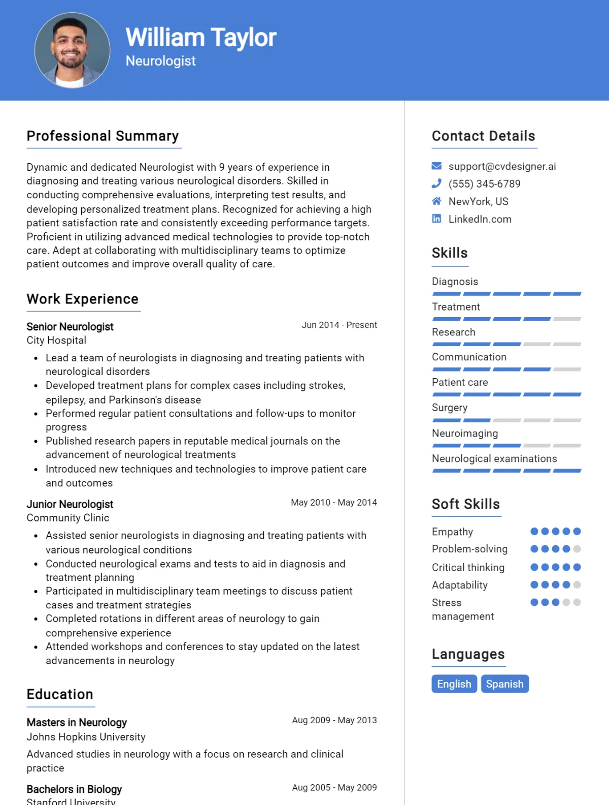 Neurologist CV Example For 2026: Effective CV Writing Tips Preview