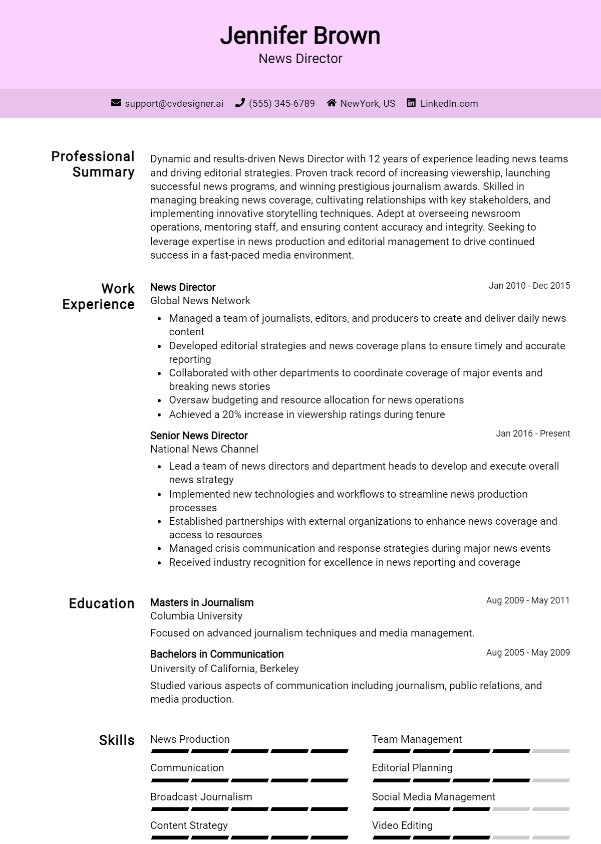 News Director Resume Example for 2026: Writing Guide Preview