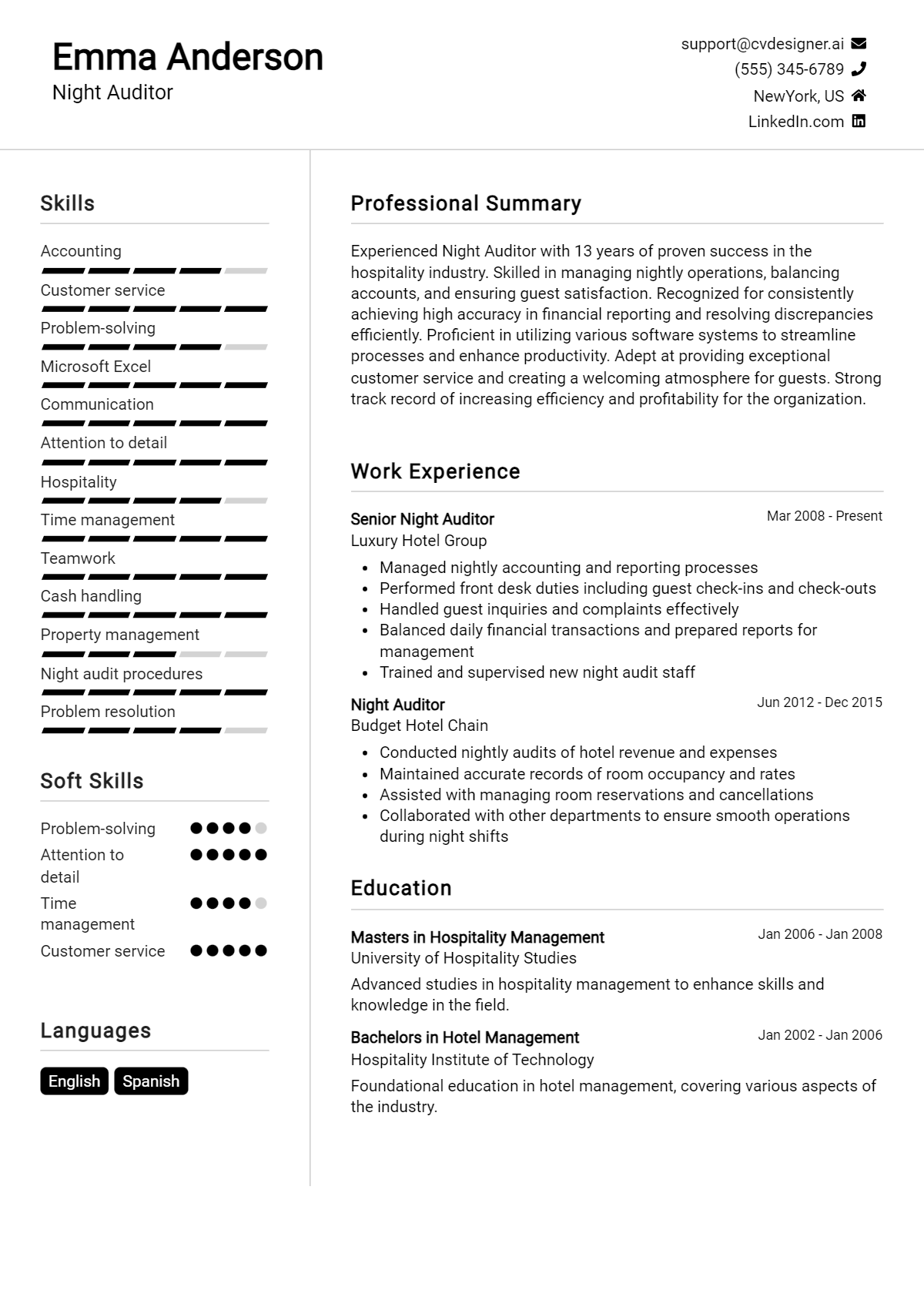 Night Auditor Resume Example for 2026: Best Writing Guide Preview