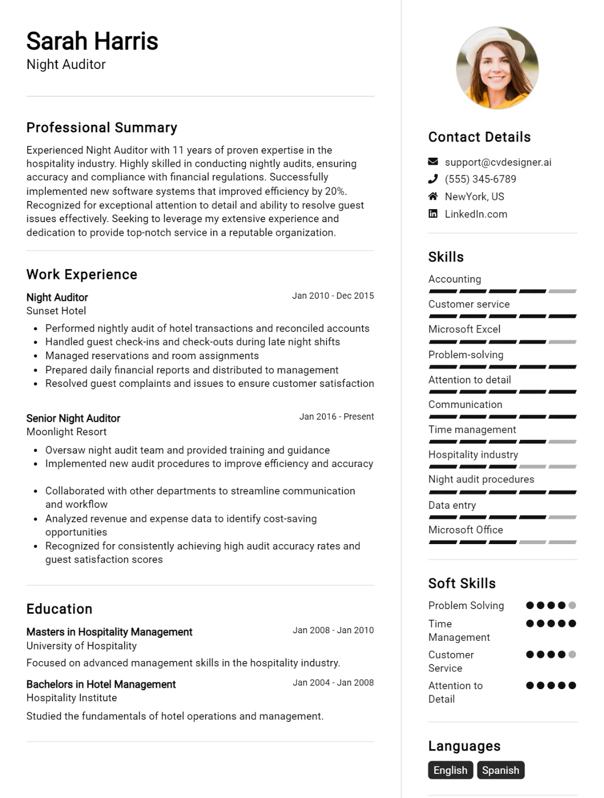 Night Auditor CV Example For 2026: Expert Tips & Templates Preview