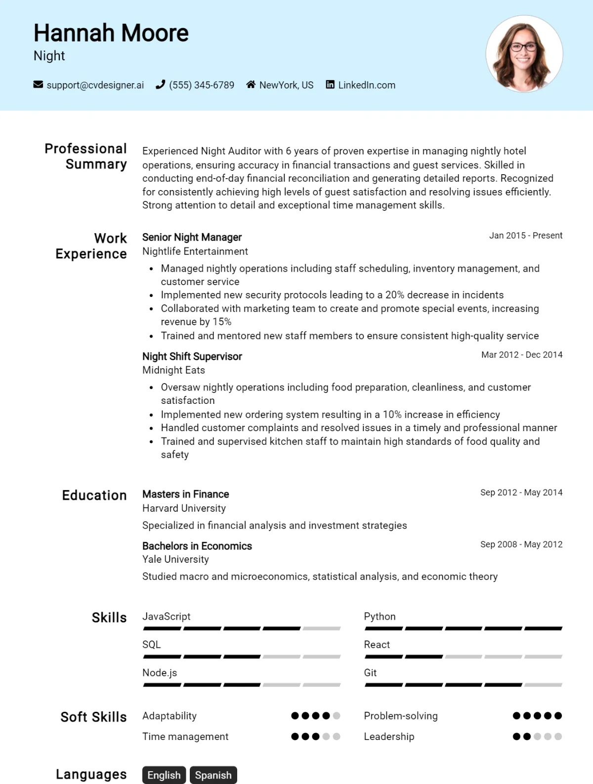 Night CV Example For 2026: Expert Tips & Templates Preview