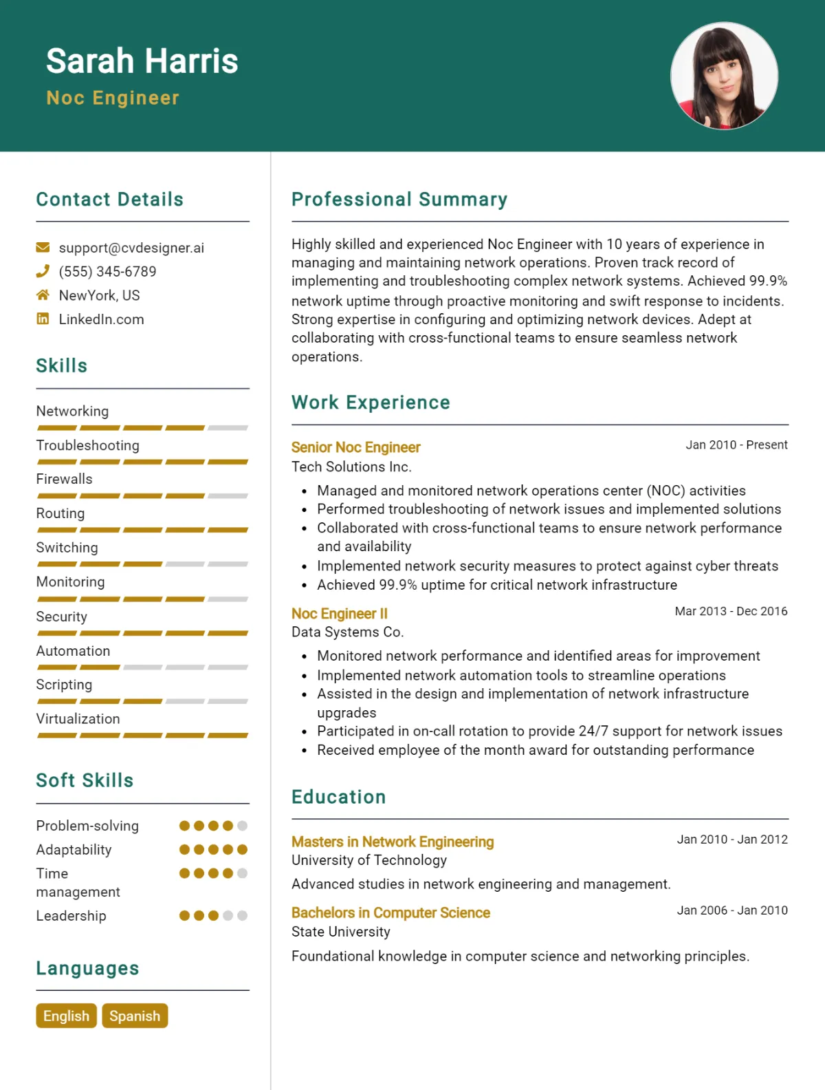 NOC Engineer CV Example For 2026: Tips & Templates Preview