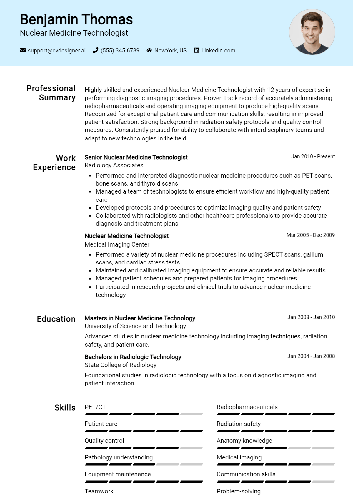 Nuclear Medicine Technologist Resume Example for 2026: Ultimate Guide Preview