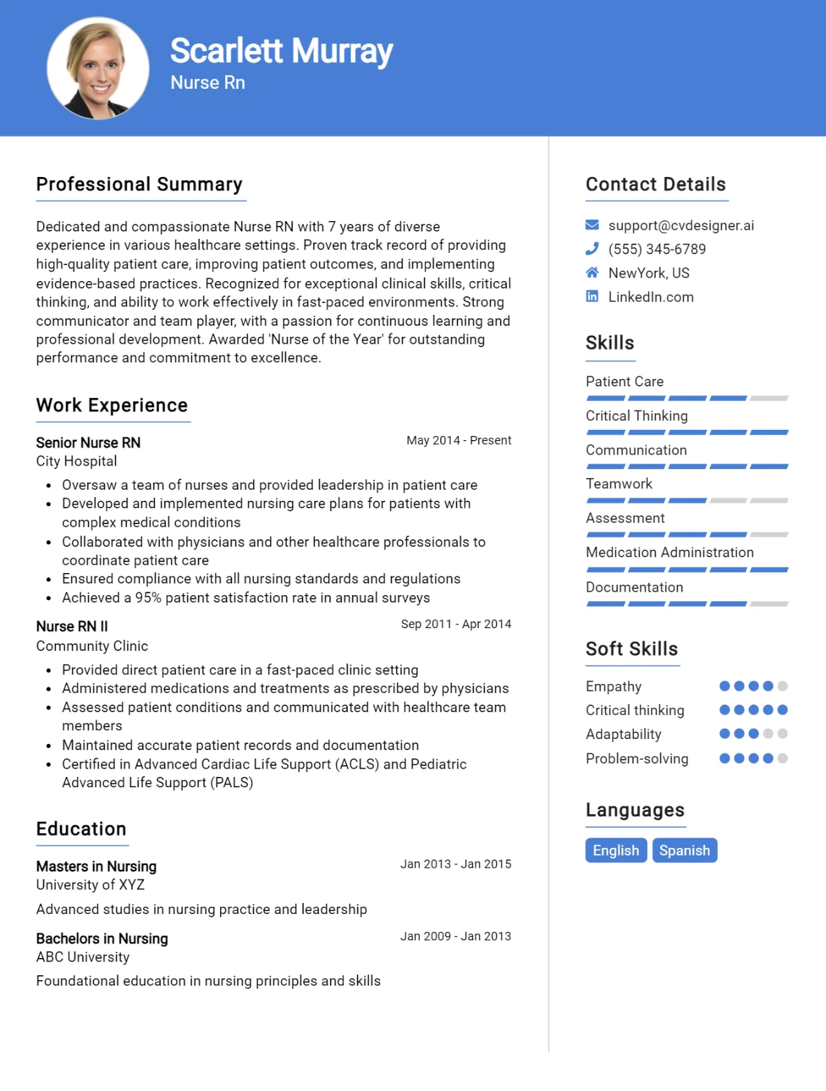 Nurse RN CV Example For 2026: Free Downloadable Templates Preview
