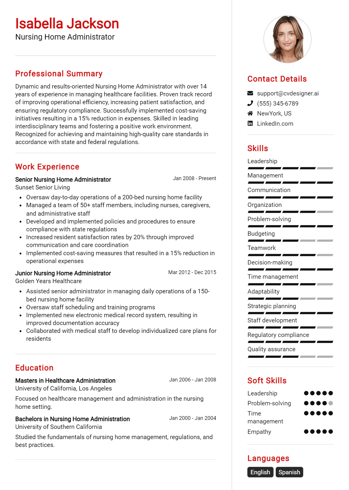 Nursing Home Administrator Resume Example for 2026: Professional CV Templates Preview