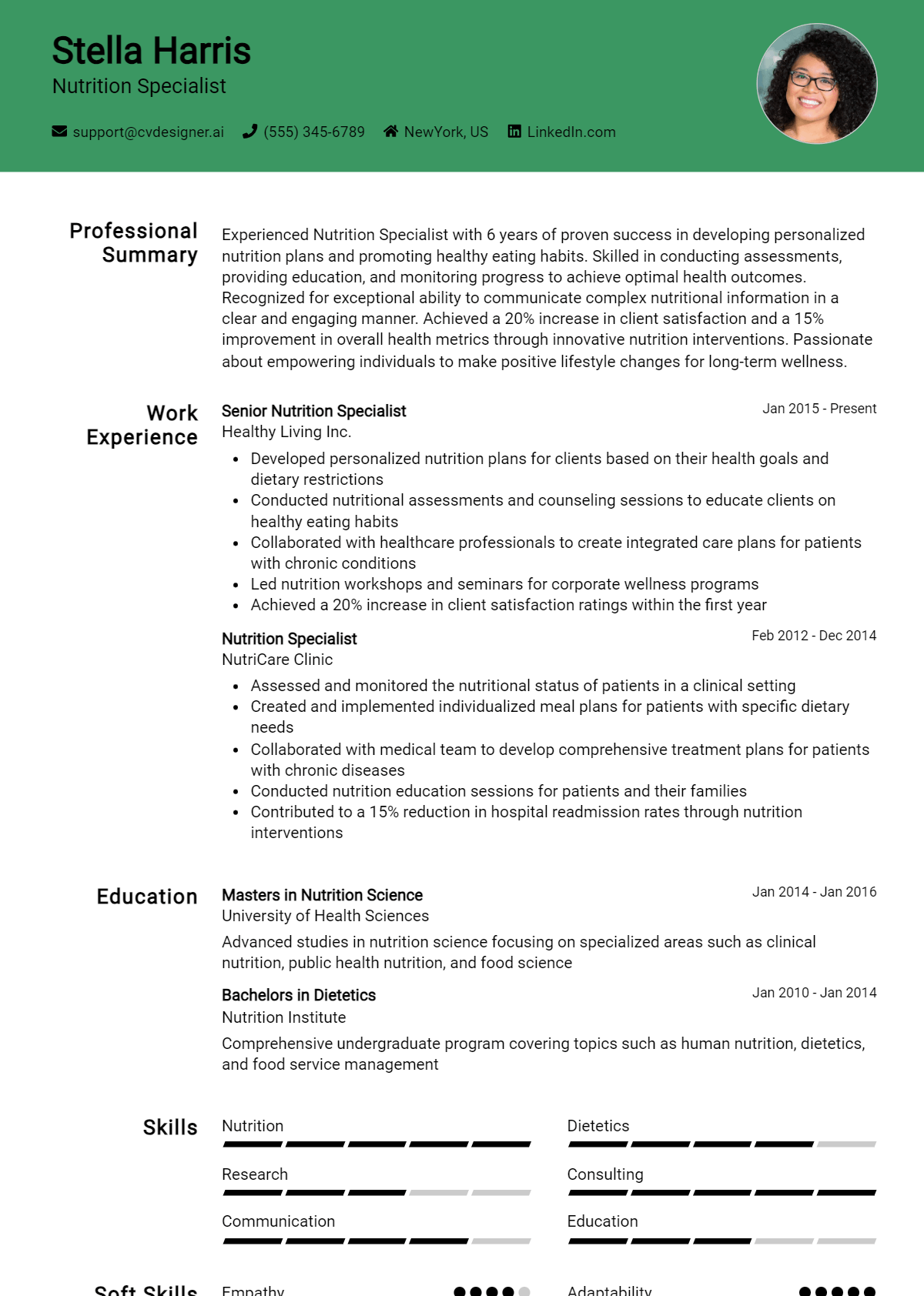 Nutrition Specialist Resume Example for 2026: Free Downloadable Templates Preview