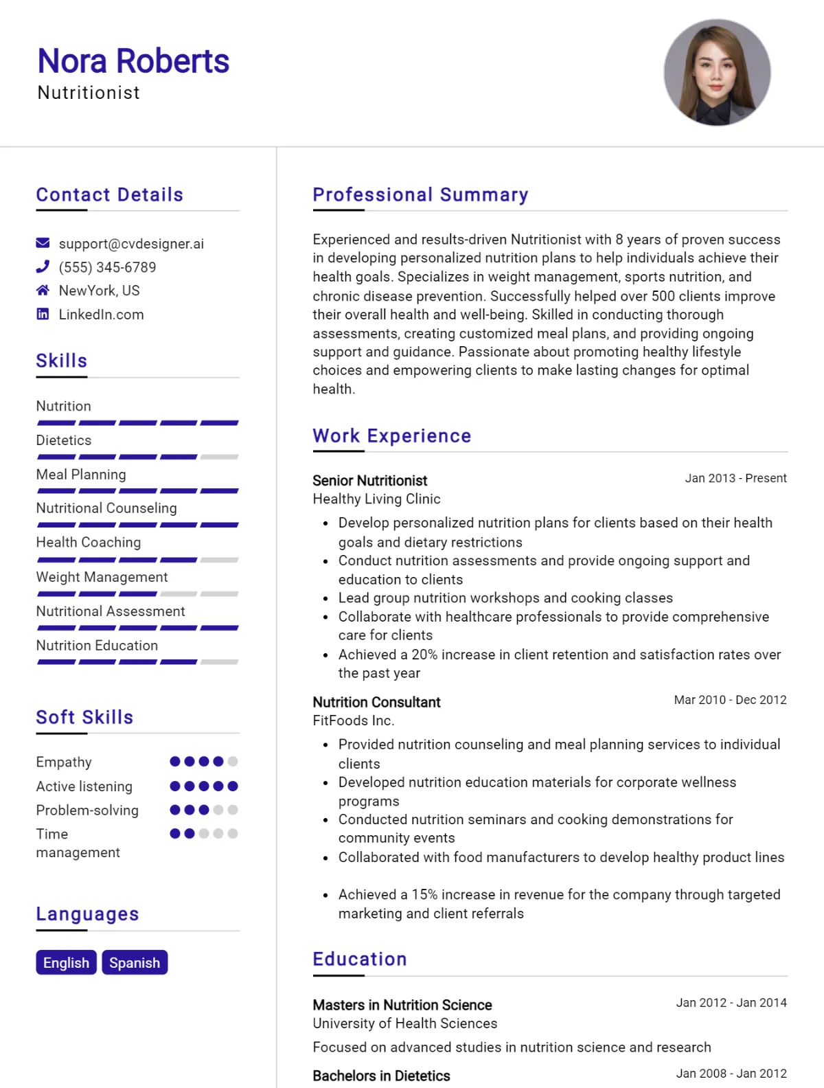Nutritionist CV Example For 2026: Best Tips & Templates Preview