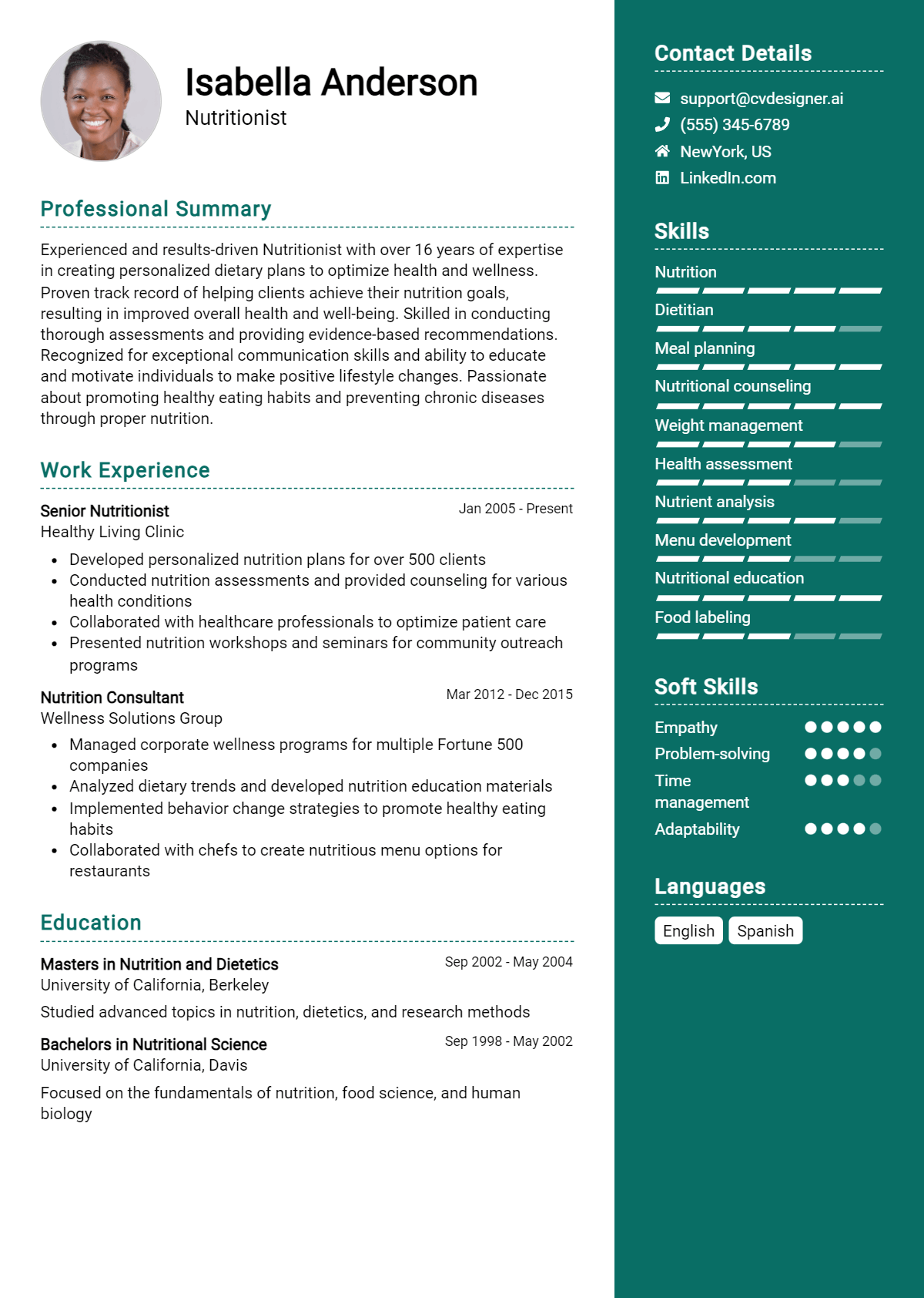 Nutritionist Resume Example for 2026: Free Professional Templates Preview