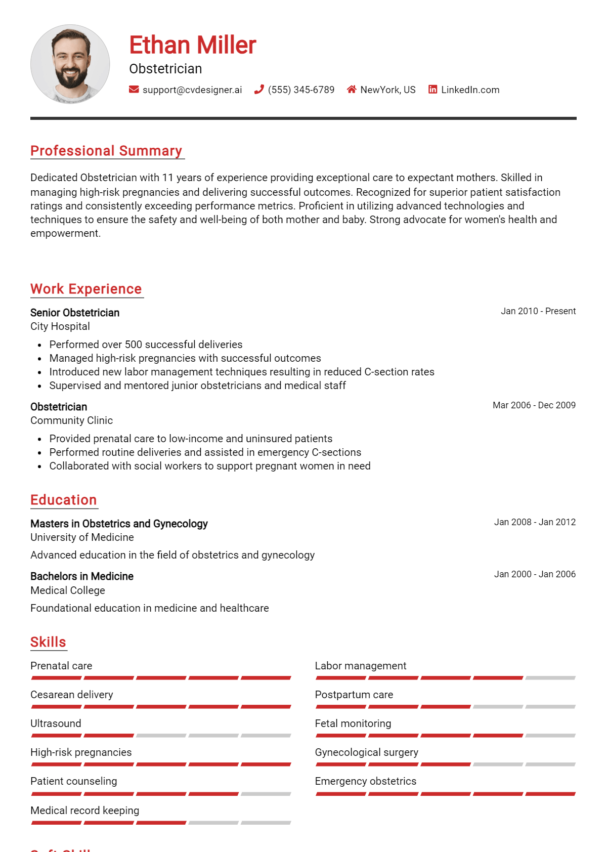 Obstetrician Resume Example for 2026: Professional CV Templates Preview