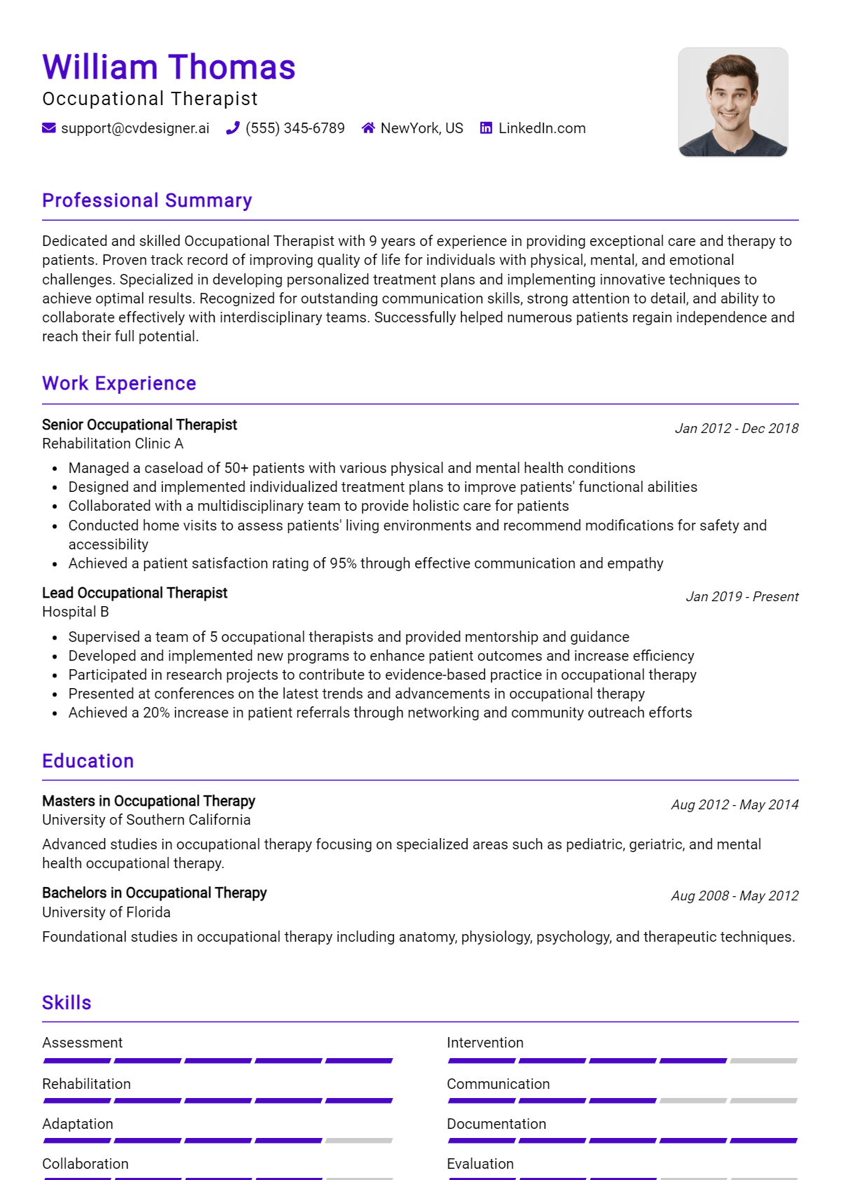 Occupational Therapist Resume Example for 2026: How to Create a Professional CV Preview
