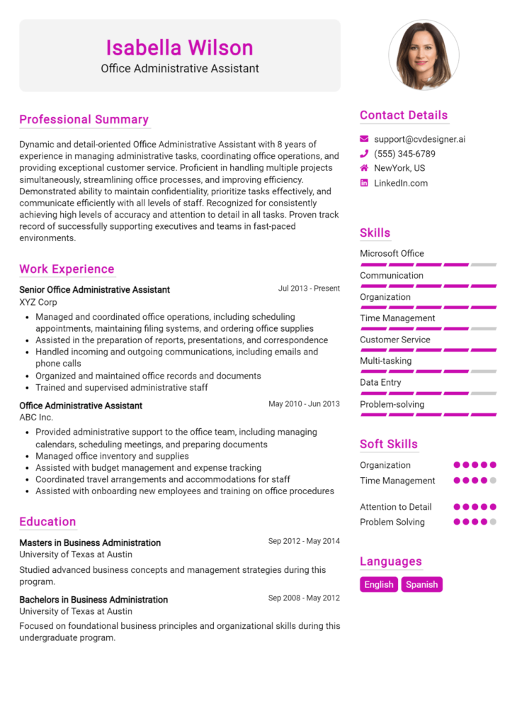 Office Administrative Assistant Resume Example