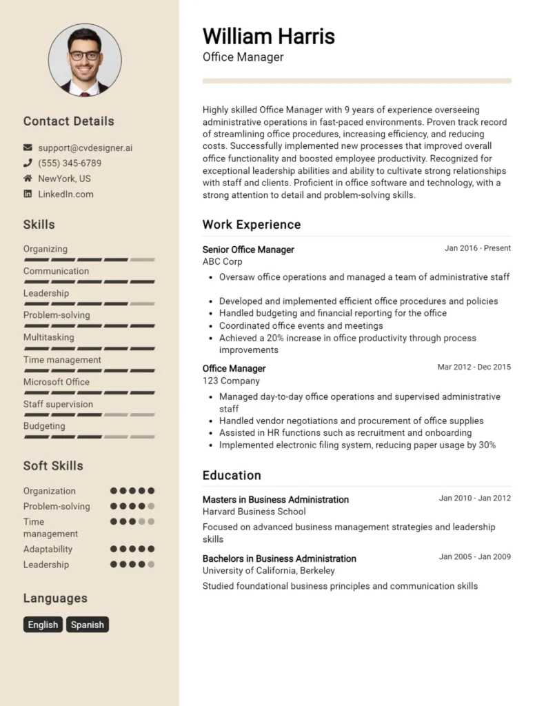 Office Manager CV Example