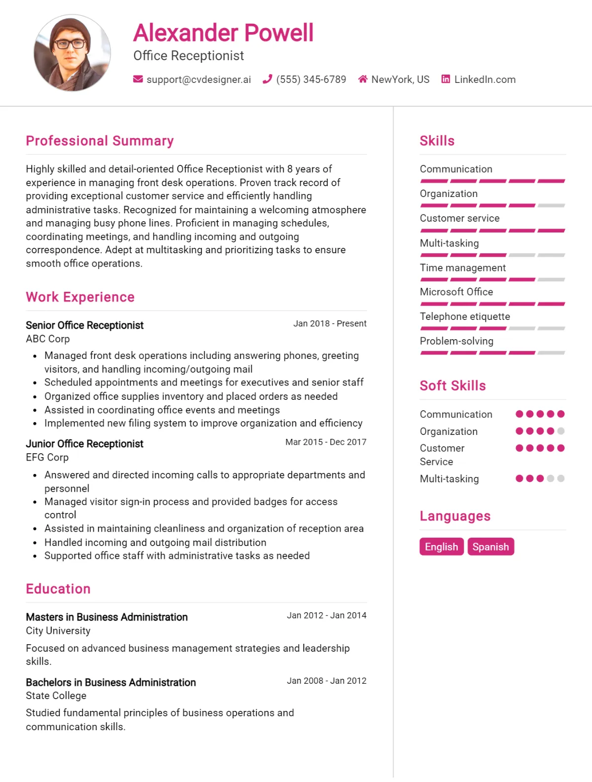 Office Receptionist CV Example For 2026: Effective CV Writing Tips Preview