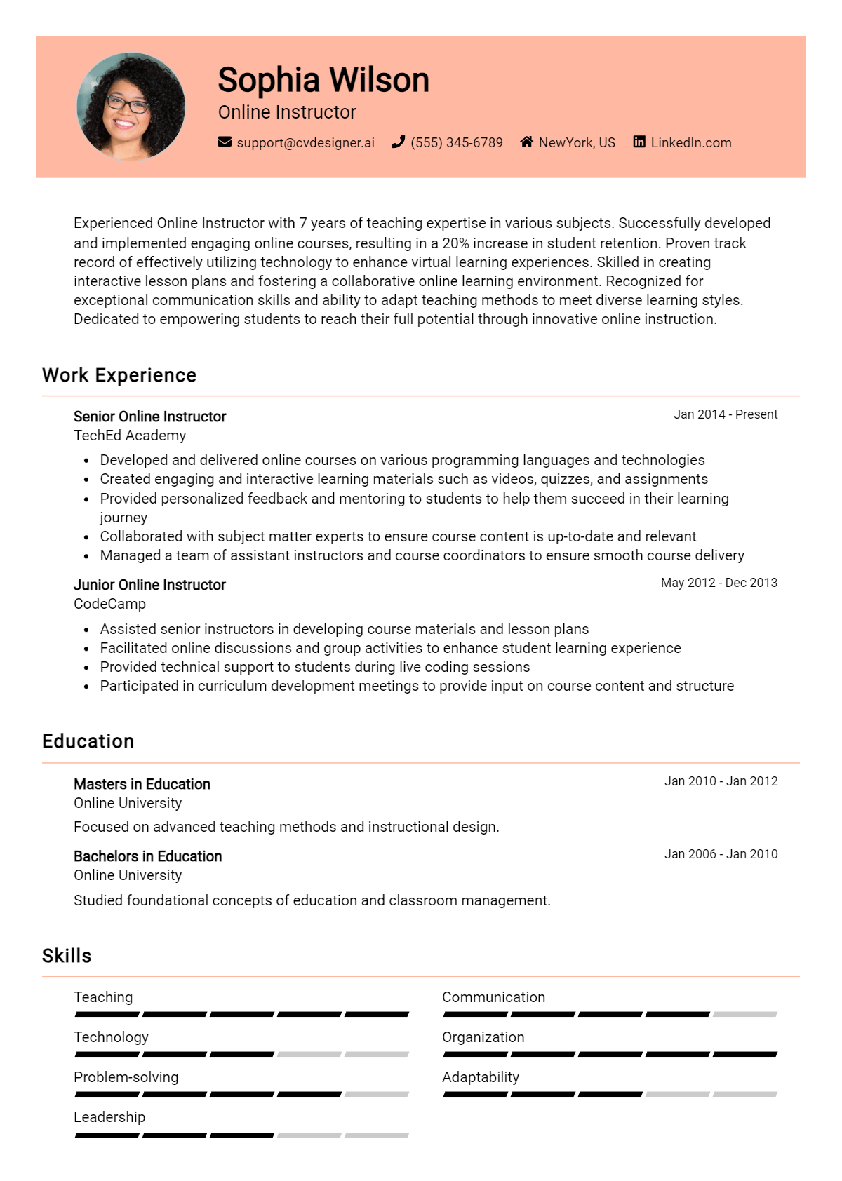 Online Instructor Resume Example for 2026: Free Professional Templates Preview