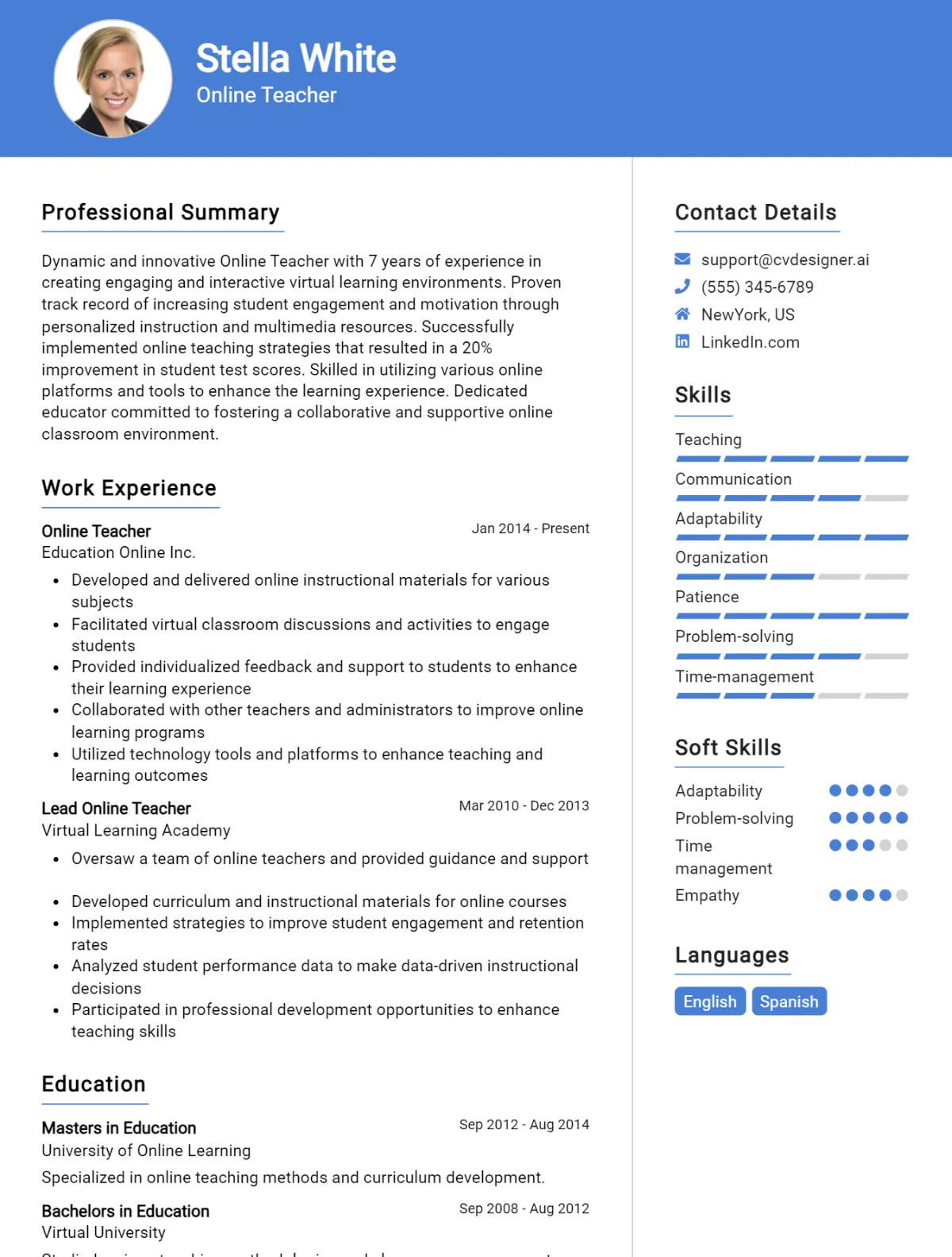 Online Teacher CV Example For 2026: Effective CV Writing Tips Preview