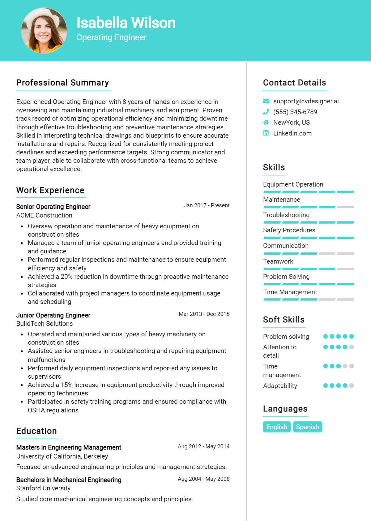 Operating Engineer Resume Example for 2026: Professional CV Templates Preview