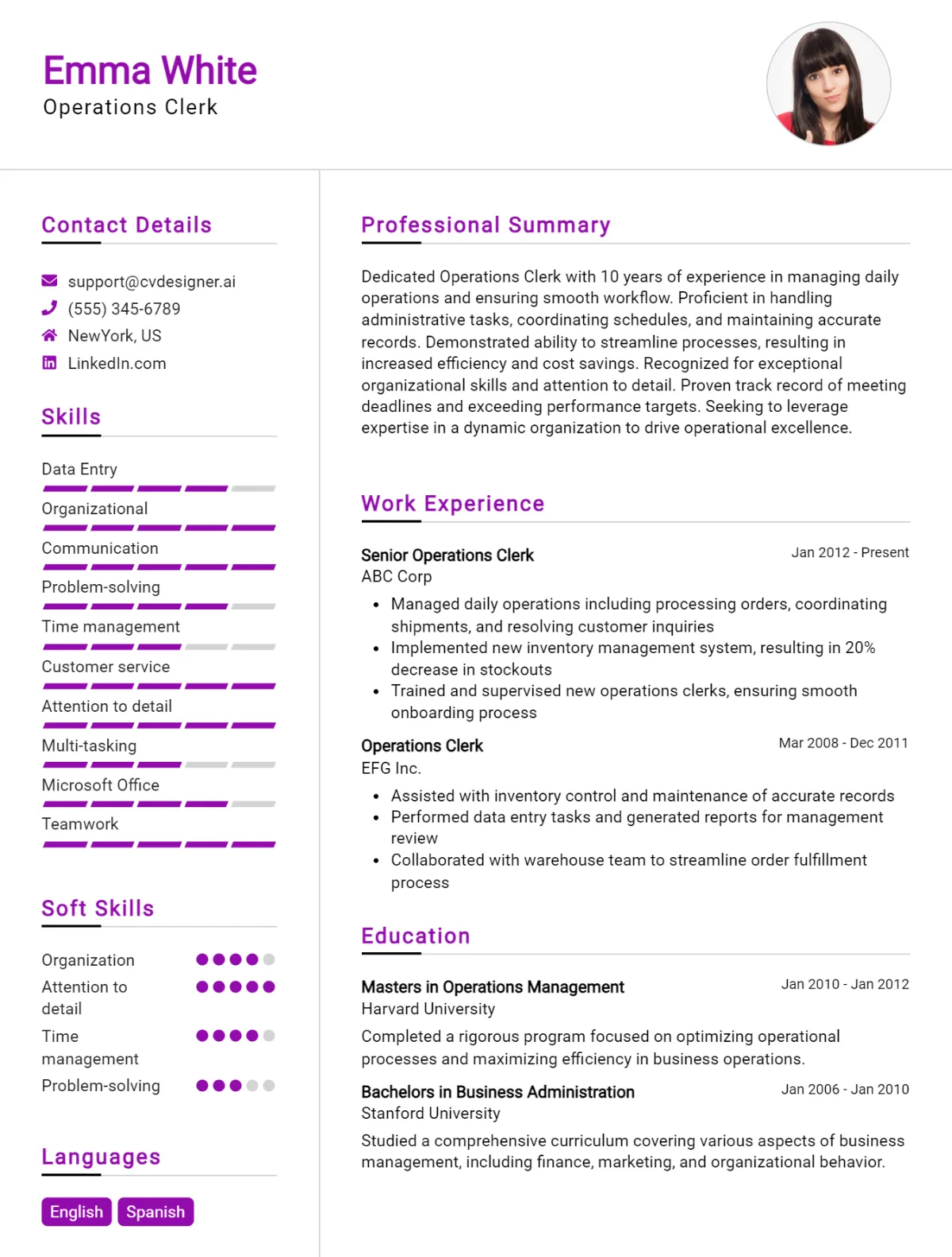 18 Operations Clerk CV Examples And Free Templates For 2026 Preview