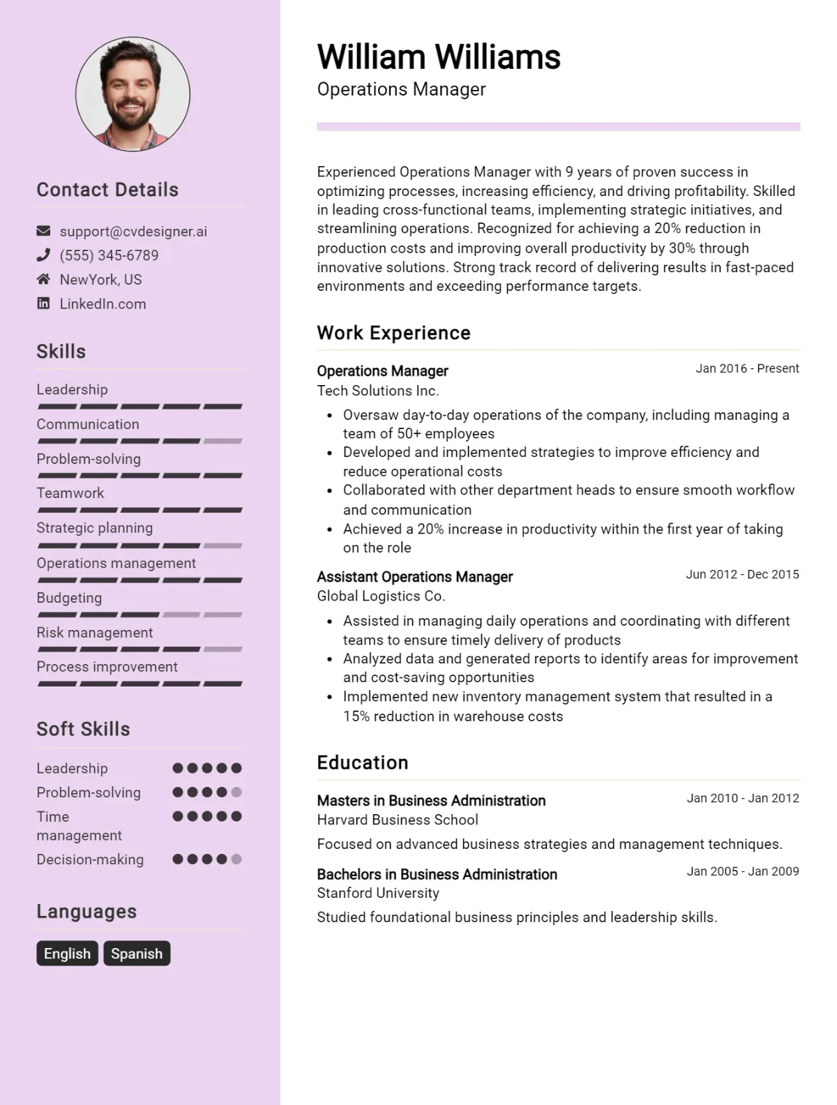 Operations Manager CV Example For 2026: Professional CV Templates Preview