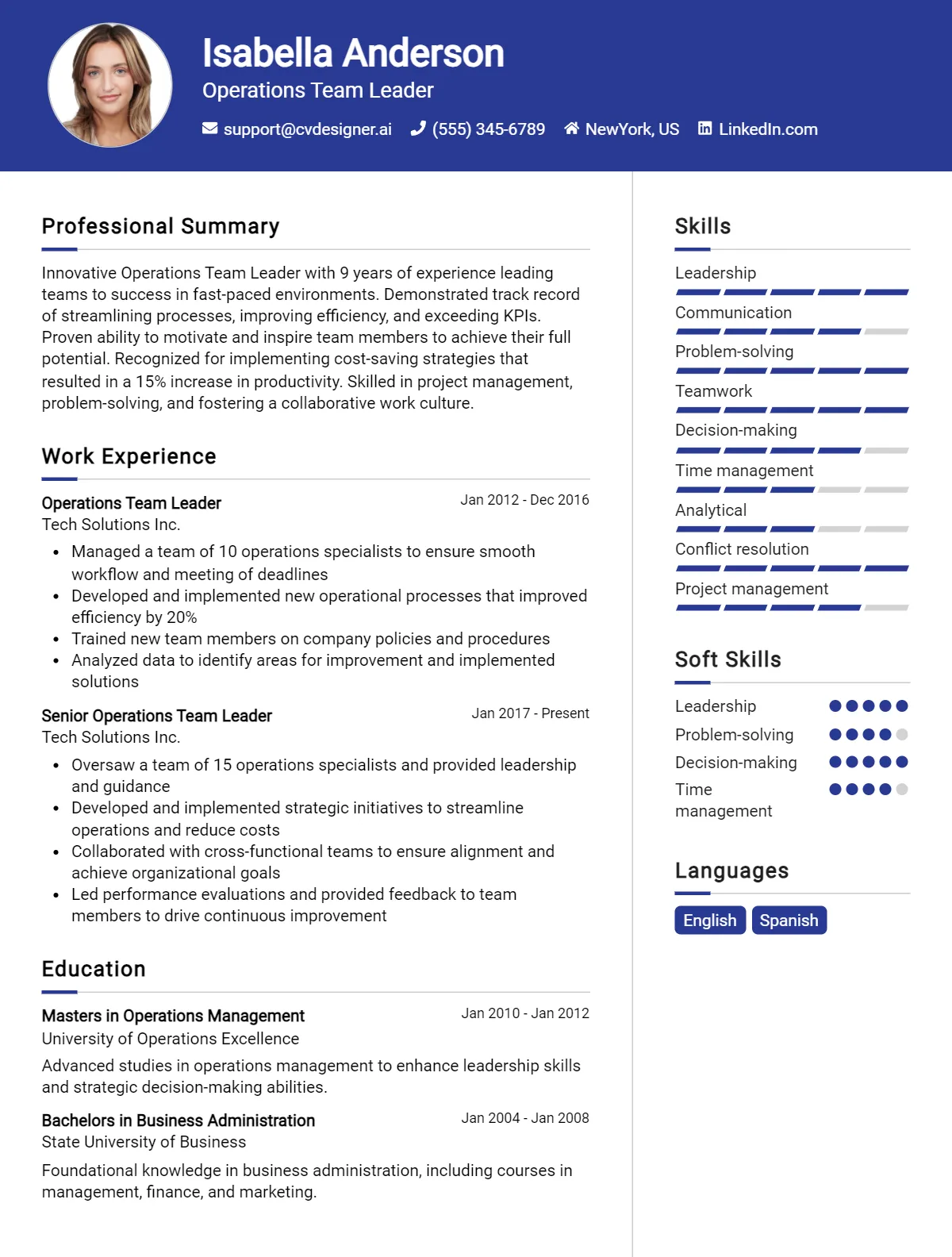 Operations Team Leader CV Example For 2026: Samples & Best Practices Preview