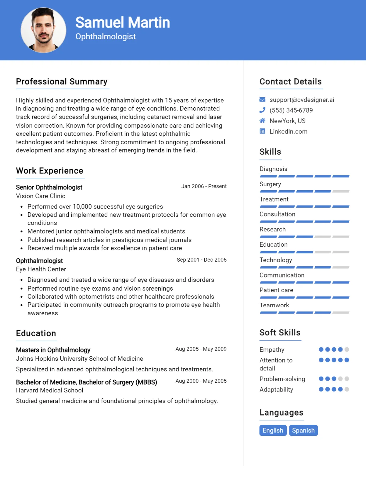 Ophthalmologist CV Example For 2026: How to Create a Professional CV Preview
