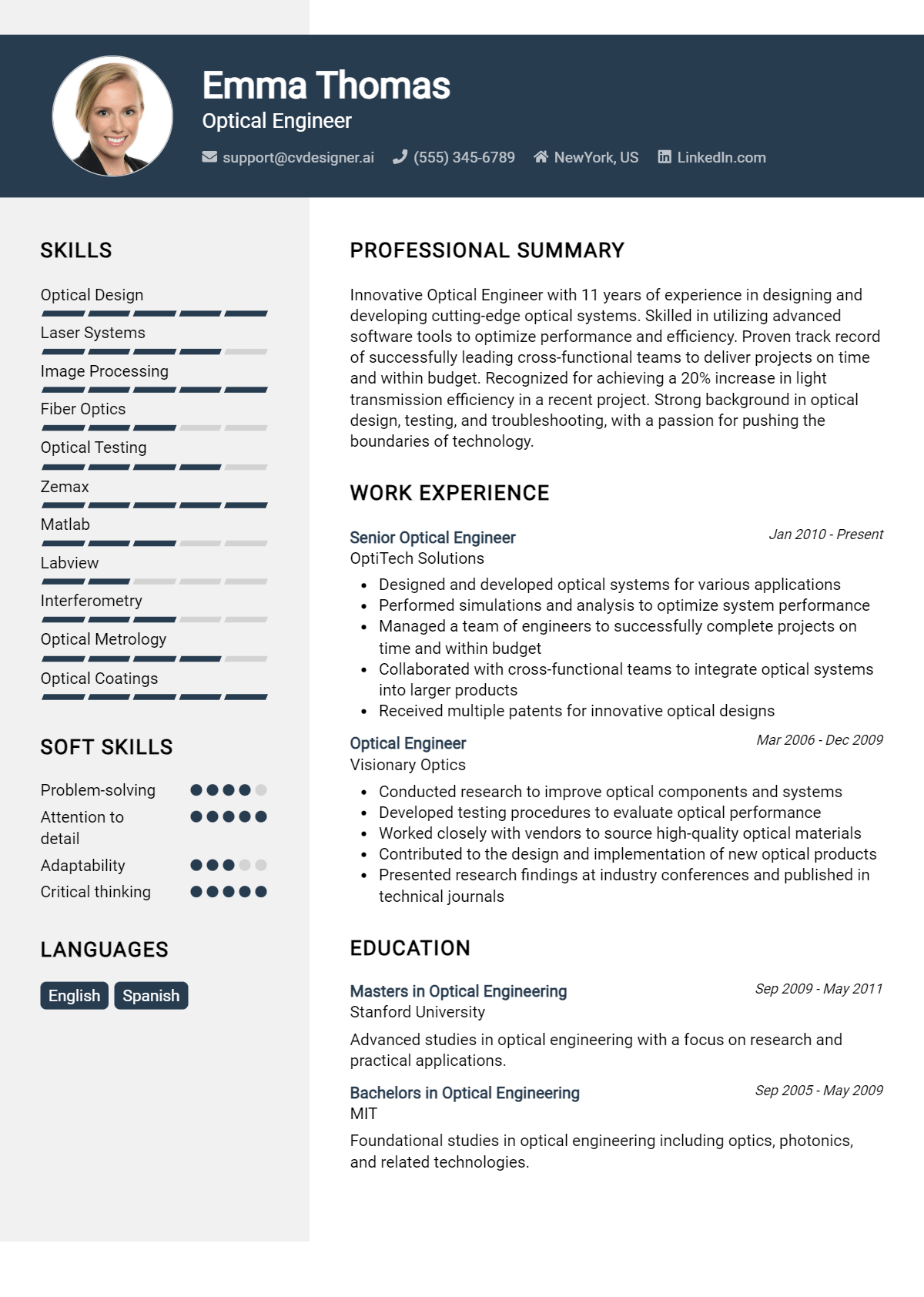 Optical Engineer Resume Example for 2026: Tips & Templates Preview