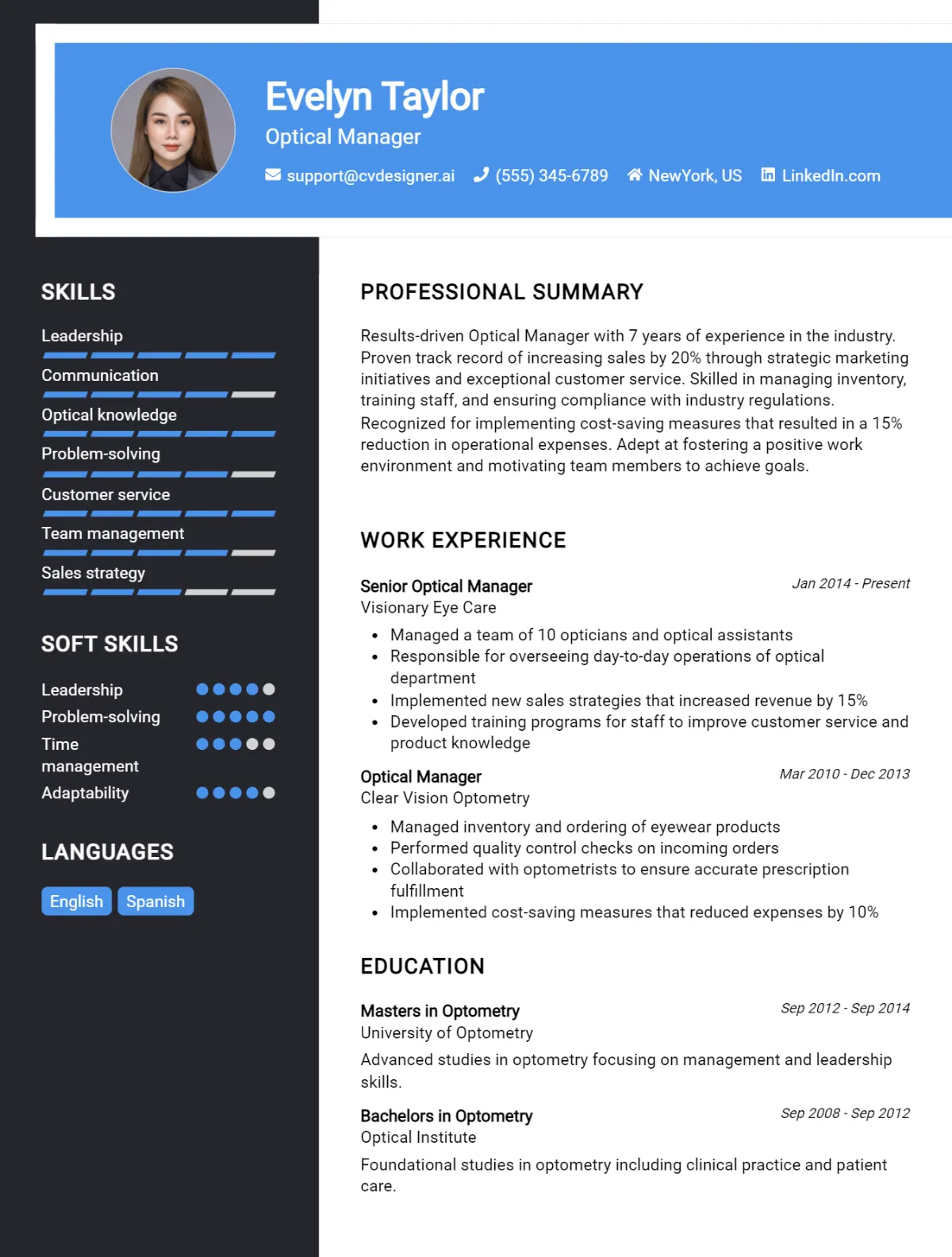 Optical Manager CV Example For 2026: Proven Tips & Templates Preview