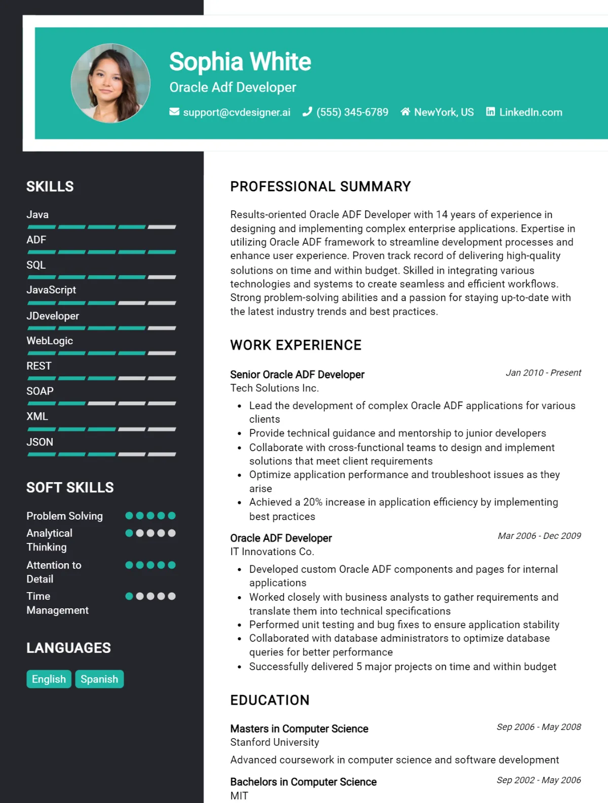 Oracle ADF Developer CV Example For 2026: Professional CV Templates Preview