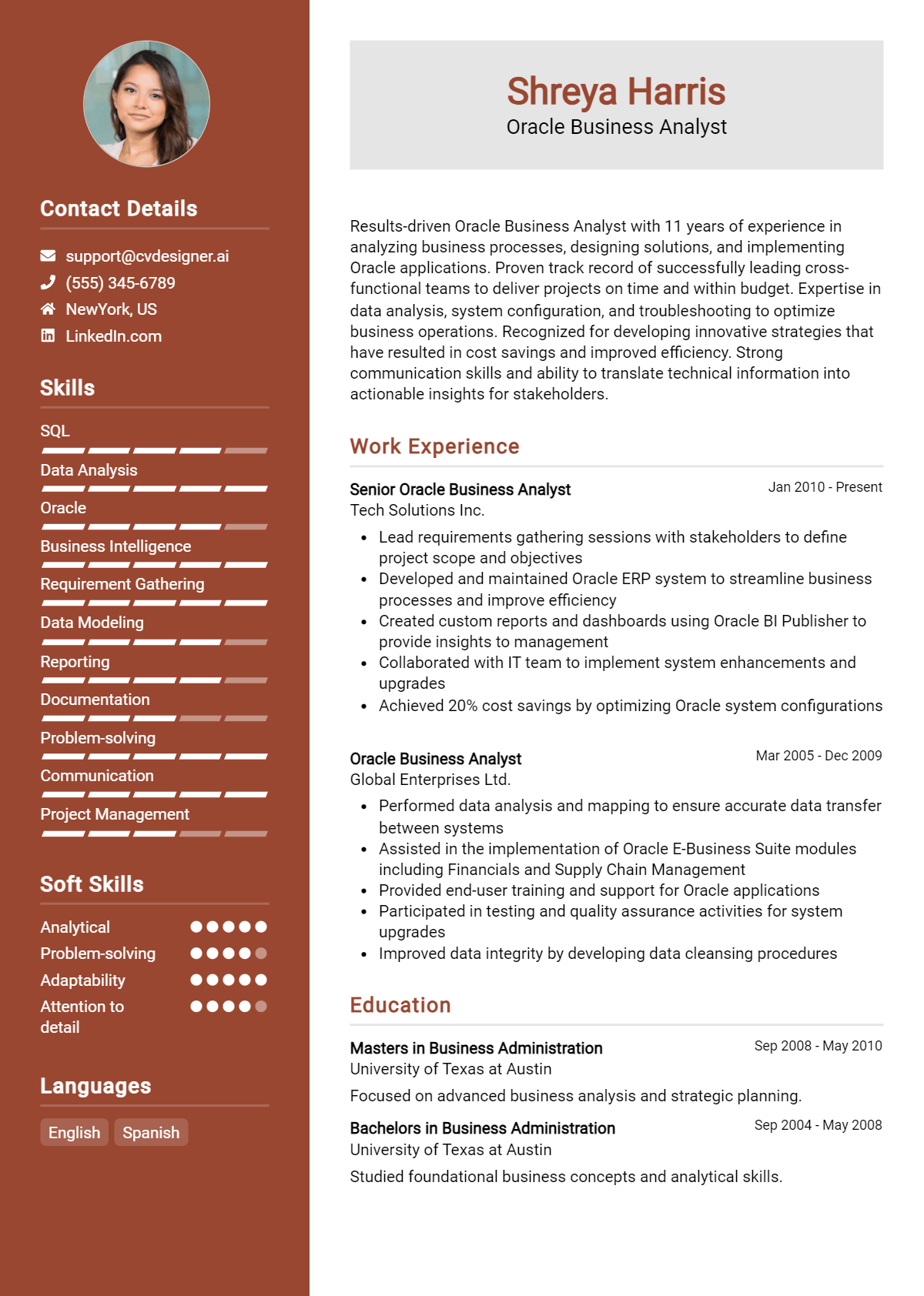 Oracle Business Analyst Resume Example for 2026: Effective Tips Preview