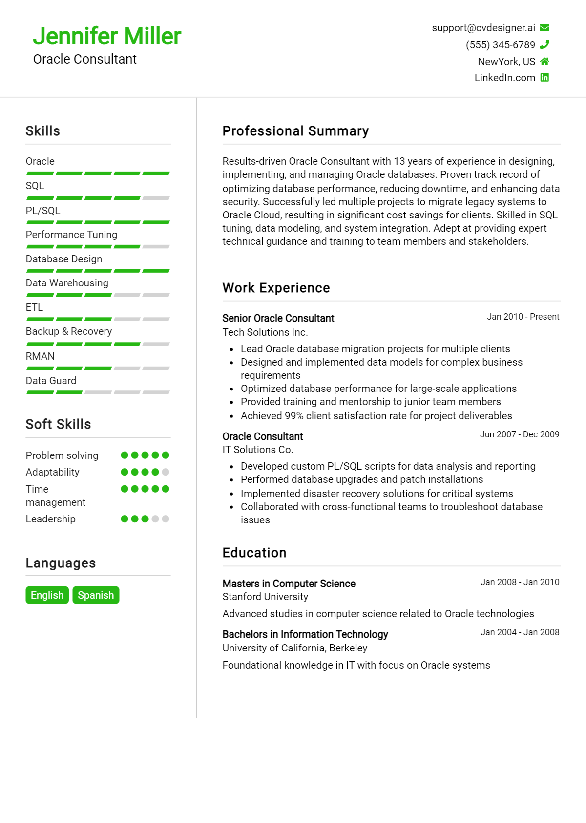Oracle Consultant Resume Example for 2026: Resume Guide Preview