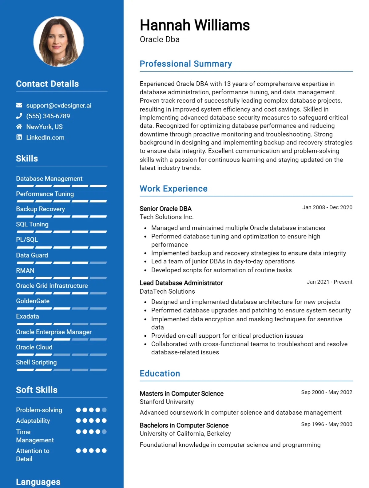 Oracle DBA CV Example For 2026: Best Writing Guide Preview