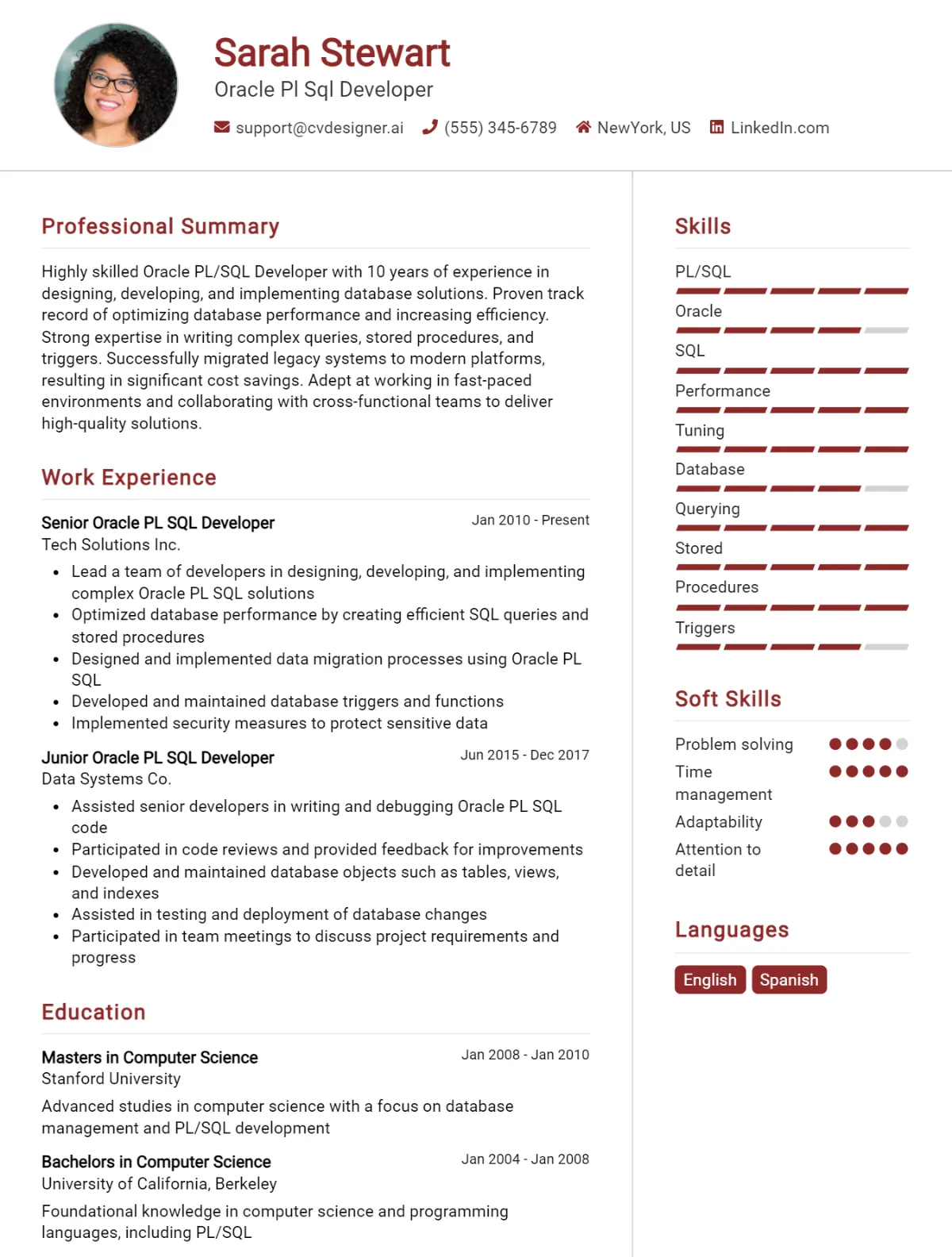 Oracle Pl SQL Developer CV Example For 2026: Ultimate Guide Preview