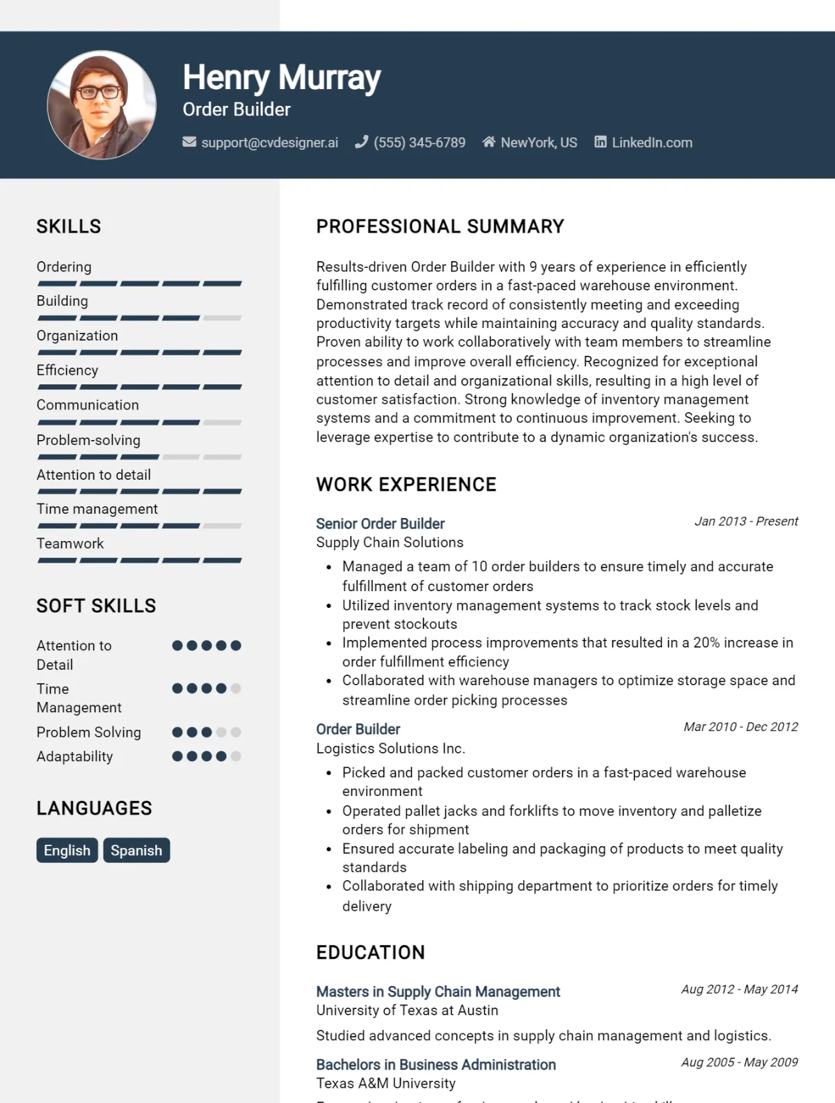 Order Builder CV Example For 2026: Ultimate Guide Preview