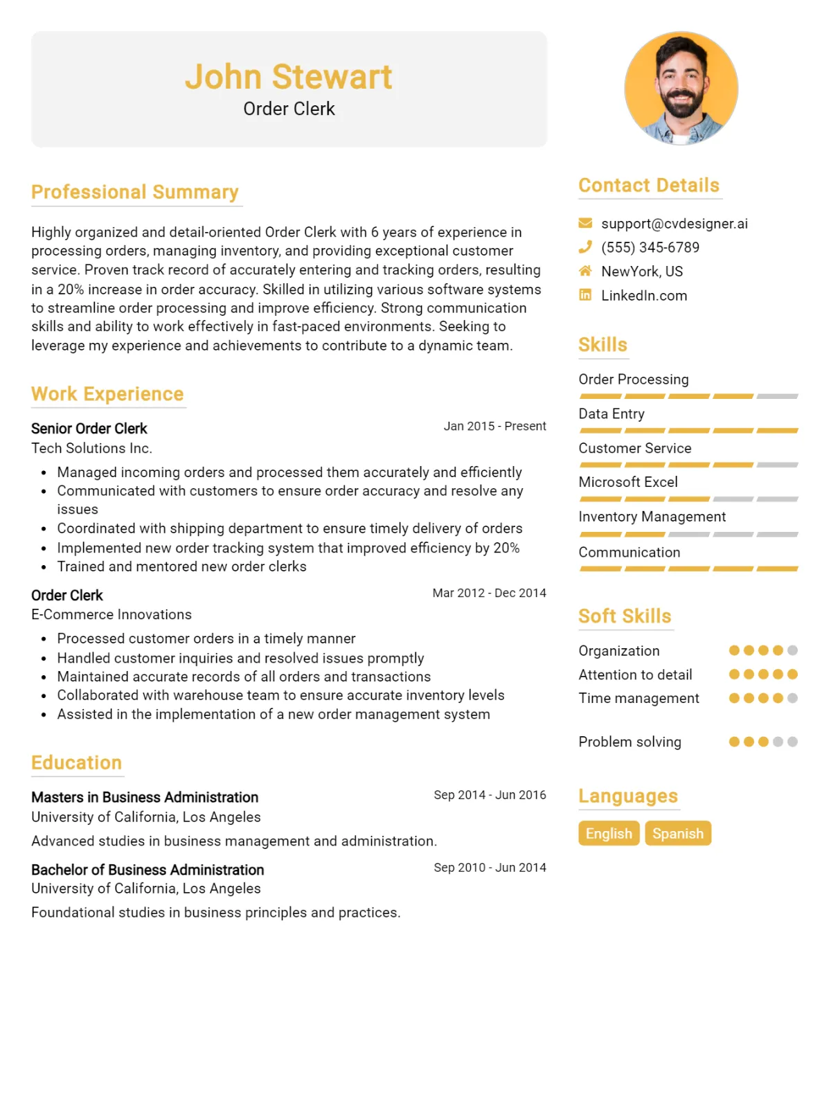 Order Clerk CV Example For 2026: Ultimate Guide Preview