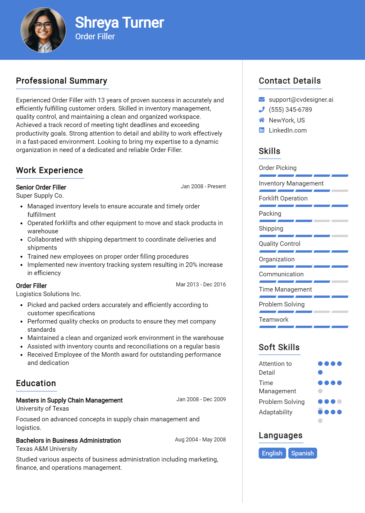 Order Filler Resume Example for 2026: Examples & Free Templates Preview