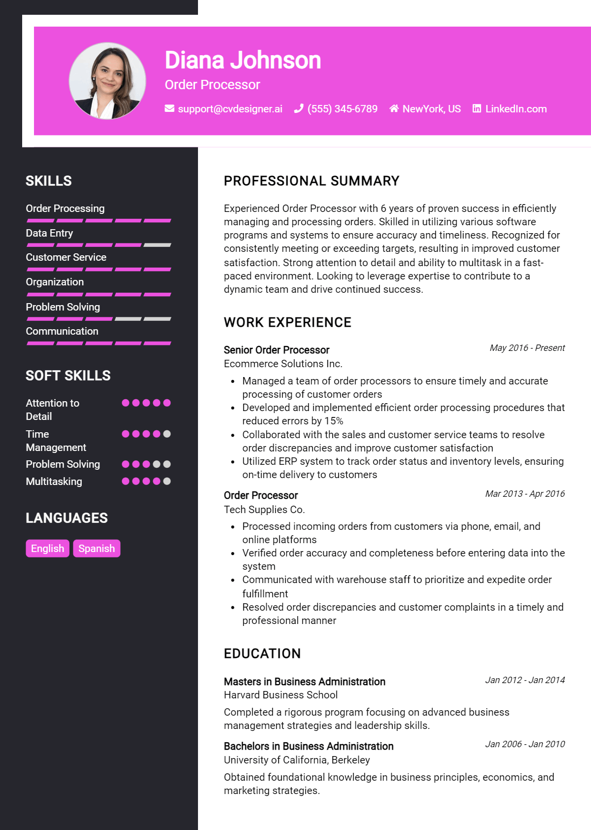 Order Processor Resume Example for 2026: Free Downloadable Templates Preview
