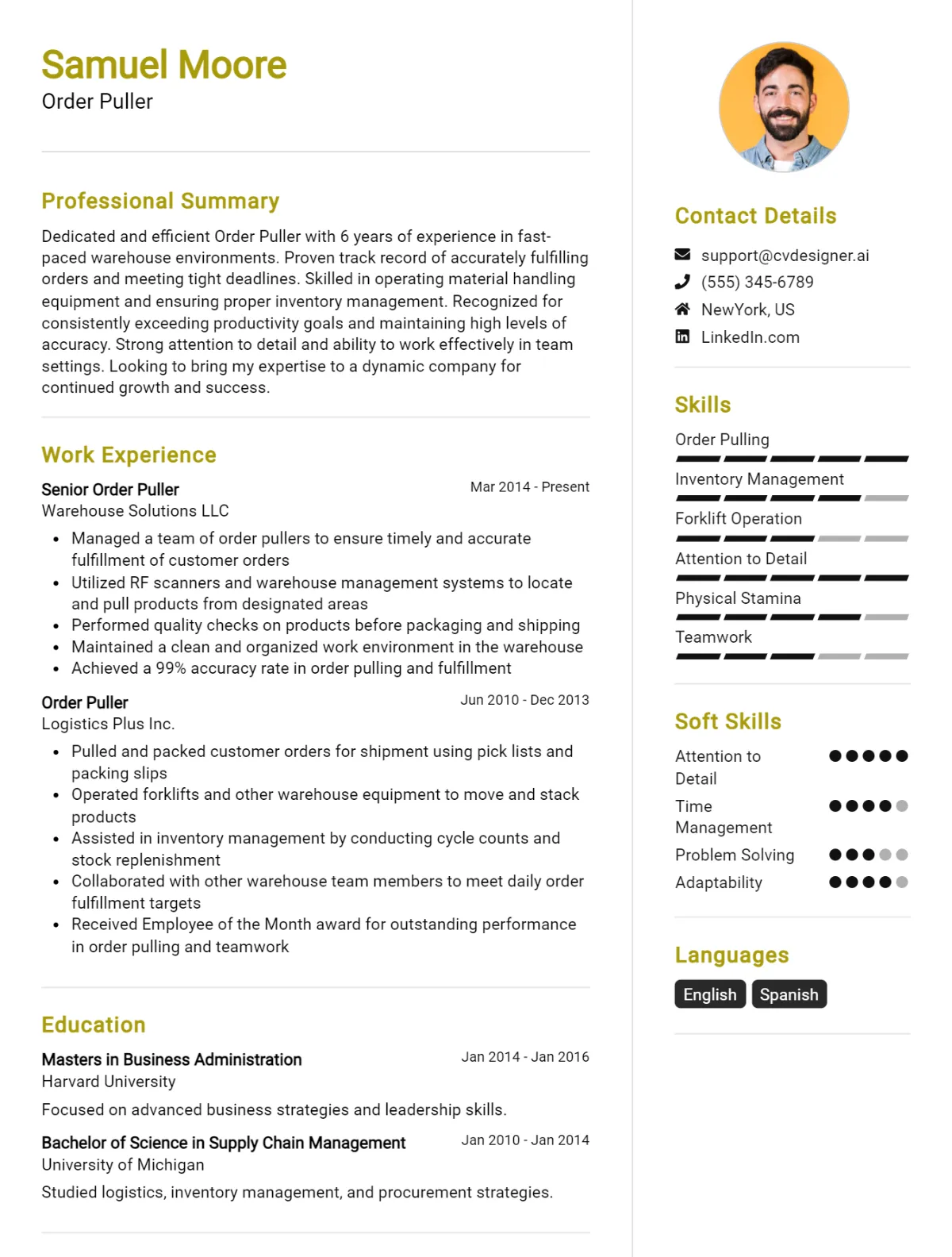 Order Puller CV Example For 2026: Top Tips & Samples Preview