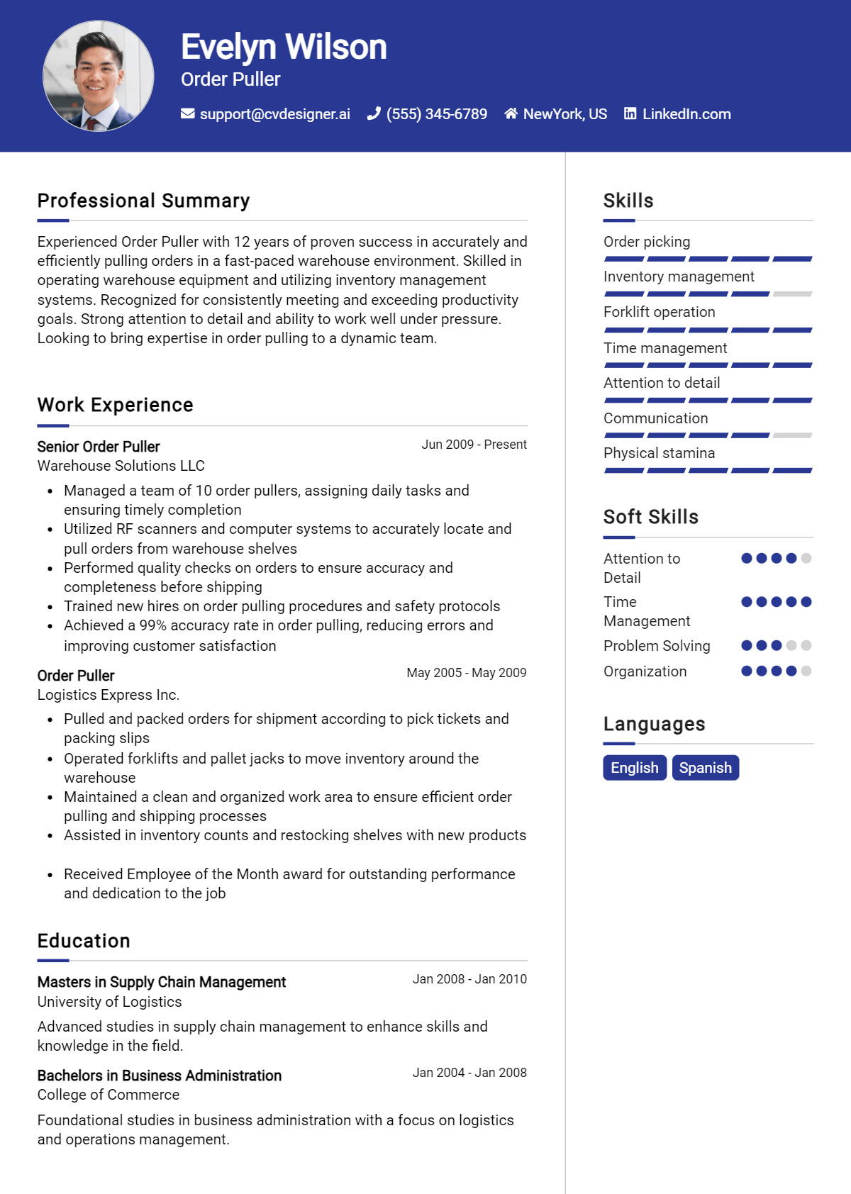 Order Puller Resume Example for 2026: How to Create a Professional CV Preview