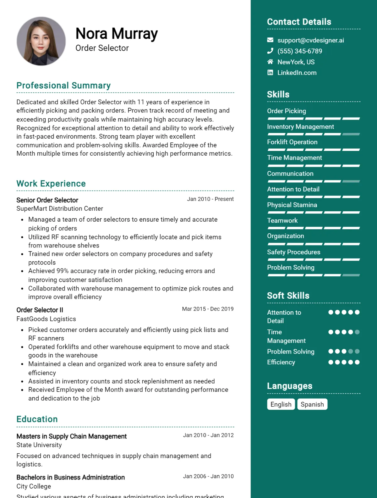 Order Selector CV Example For 2026: Free Downloadable Templates Preview