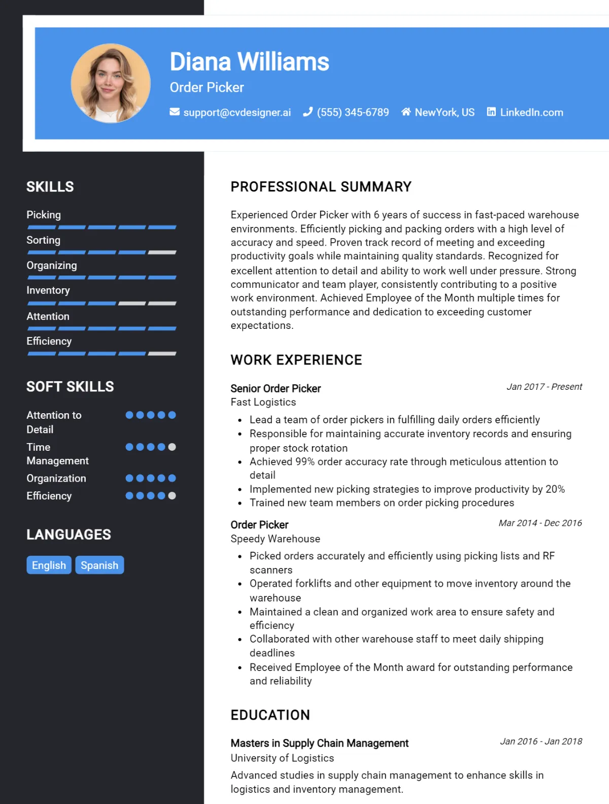 Order Picker CV Example For 2026: Free Downloadable Templates Preview
