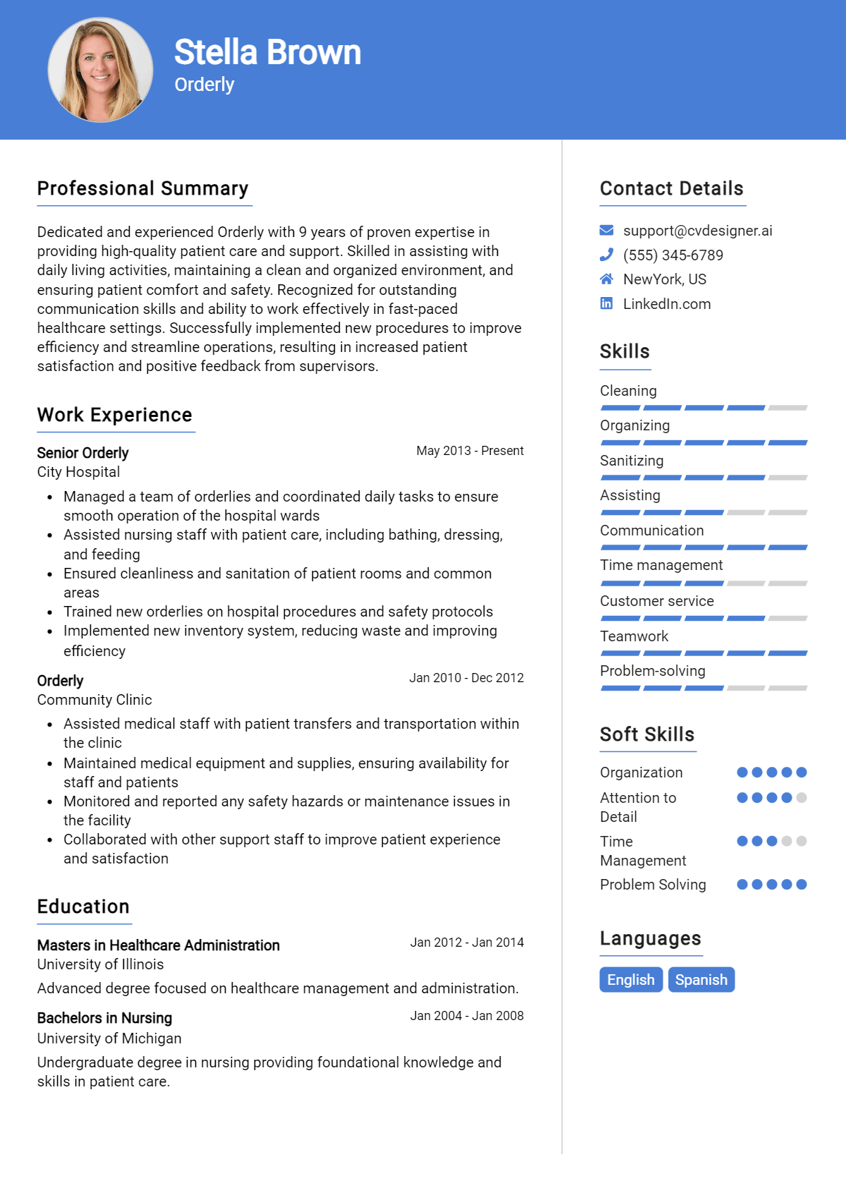 Orderly Resume Example for 2026: Top CV Skills Preview
