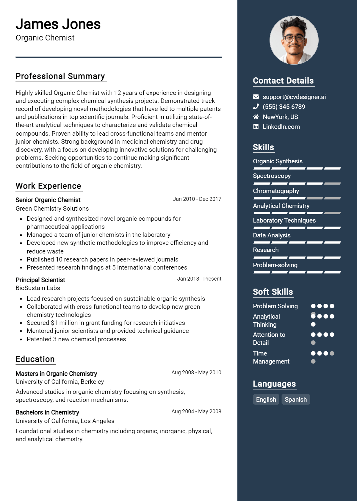 Organic Chemist Resume Example for 2026: Professional CV Templates Preview