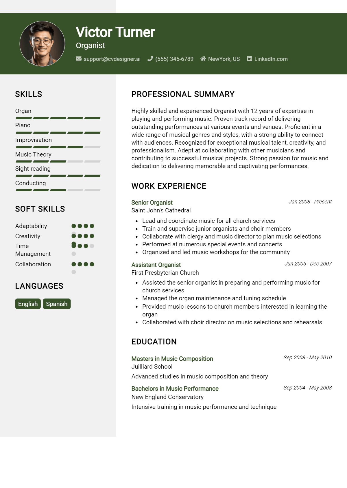 Organist Resume Example for 2026: Professional CV Templates Preview