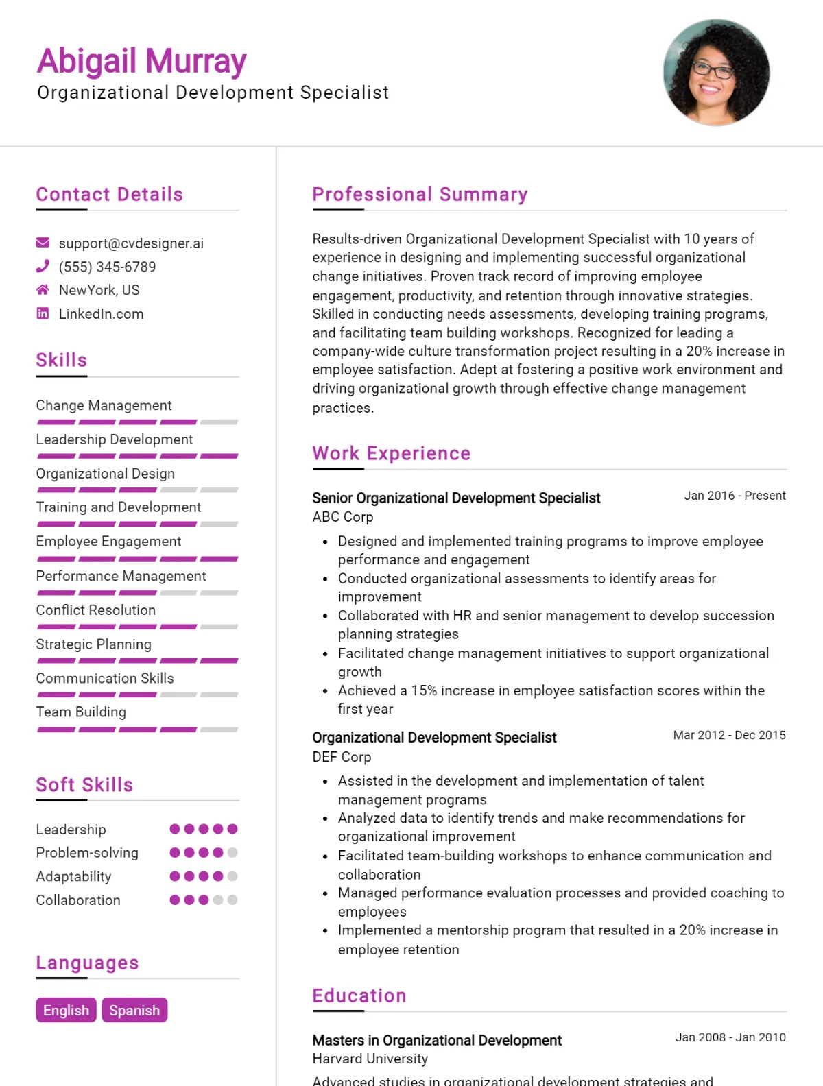 Organizational Development Specialist CV Example For 2026: Proven Tips & Templates Preview