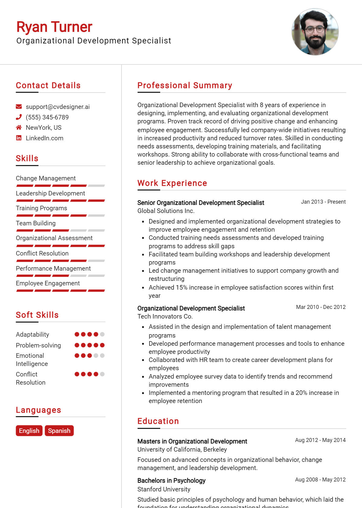 Organizational Development Specialist Resume Example for 2026: Free Samples Preview