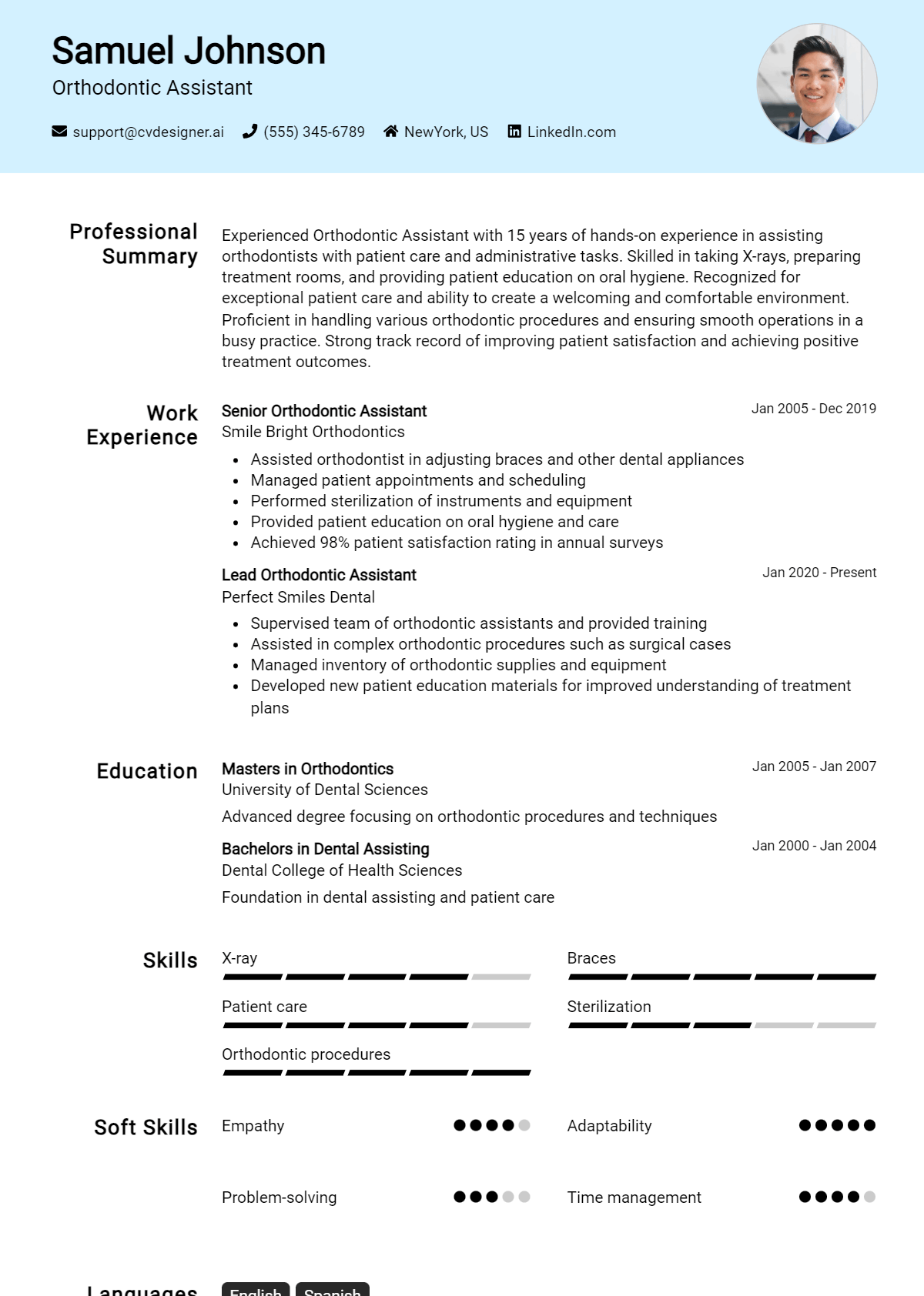 Orthodontic Assistant Resume Example for 2026: Professional CV Templates Preview