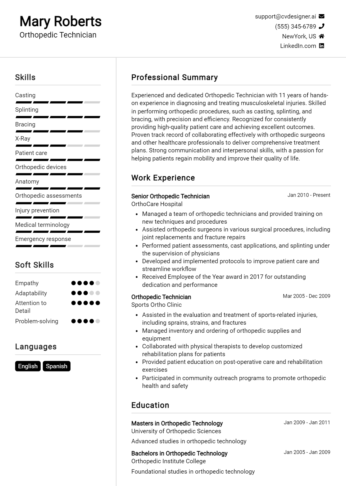 Orthopedic Technician Resume Example for 2026: How to Create a Professional CV Preview
