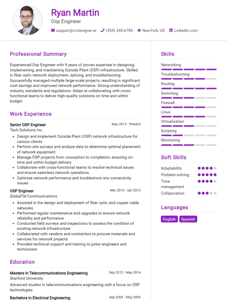 Osp Engineer CV Example