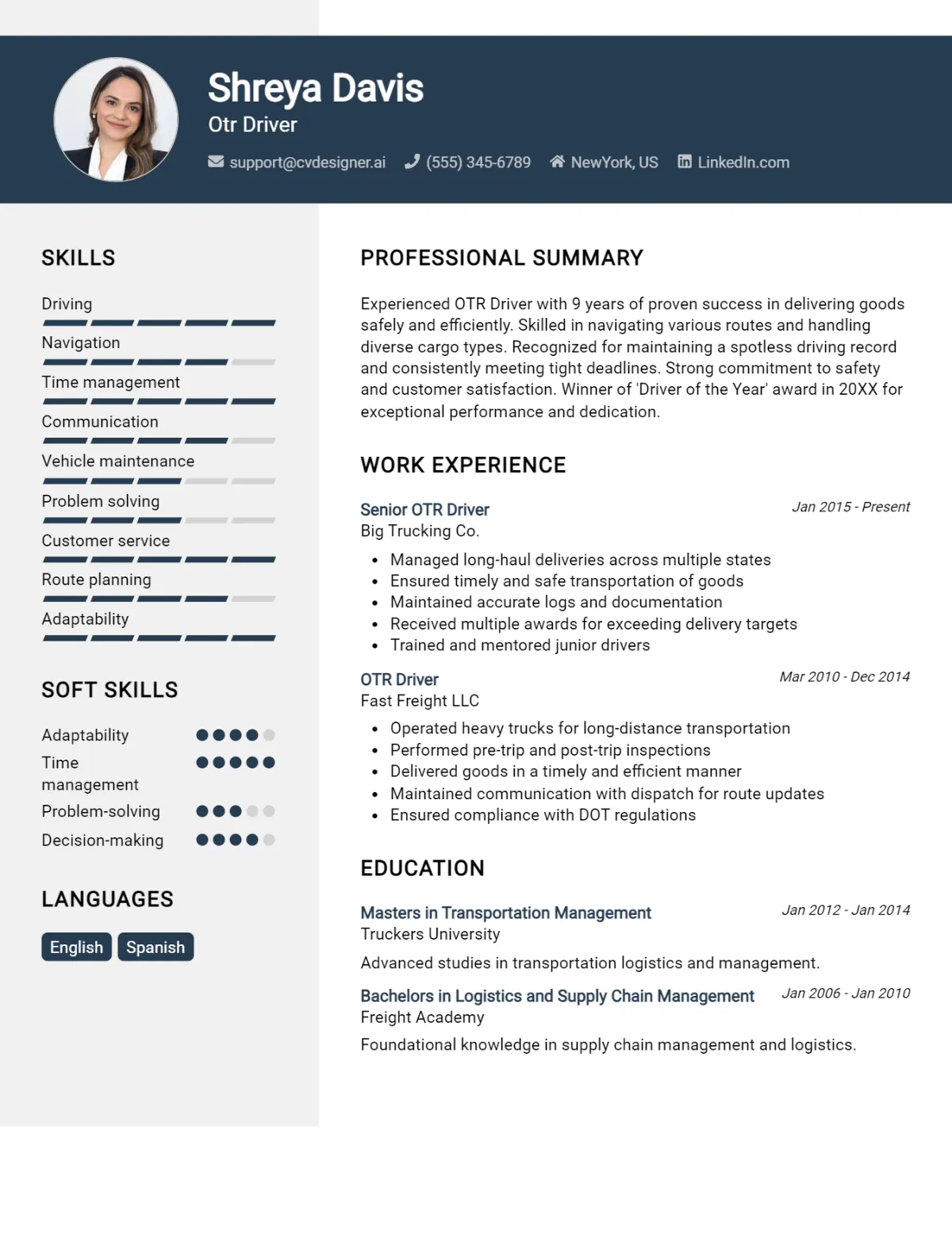 OTR Driver CV Example For 2026: Samples & Best Practices Preview